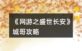 《網游之盛世長安》城哥攻略