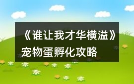 《誰讓我才華橫溢》寵物蛋孵化攻略
