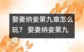 娶妻納妾第九章怎么玩？ 娶妻納妾第九章攻略