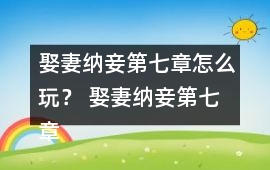 娶妻納妾第七章怎么玩？ 娶妻納妾第七章攻略