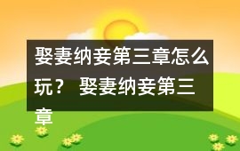 娶妻納妾第三章怎么玩？ 娶妻納妾第三章攻略